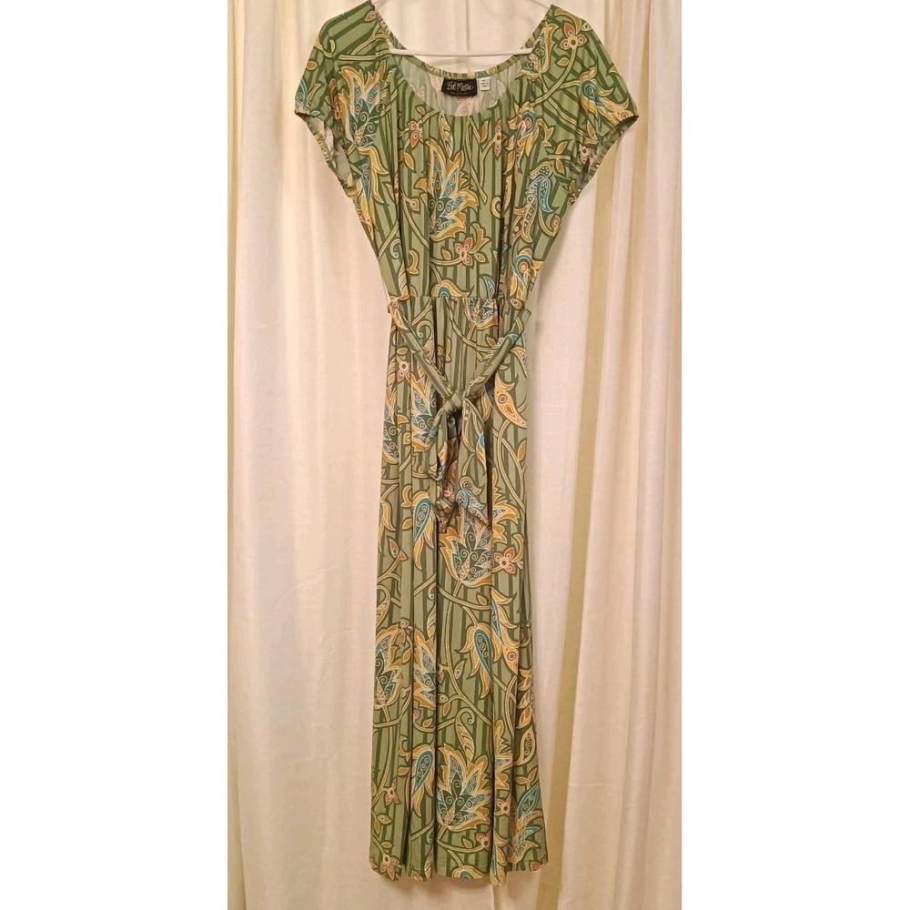 Bob Mackie Wearable Art‎ Women's Green/Multicolor 70's Style Print Long Dress M